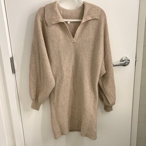 Vici Taupe V-Neck Sweater Dress